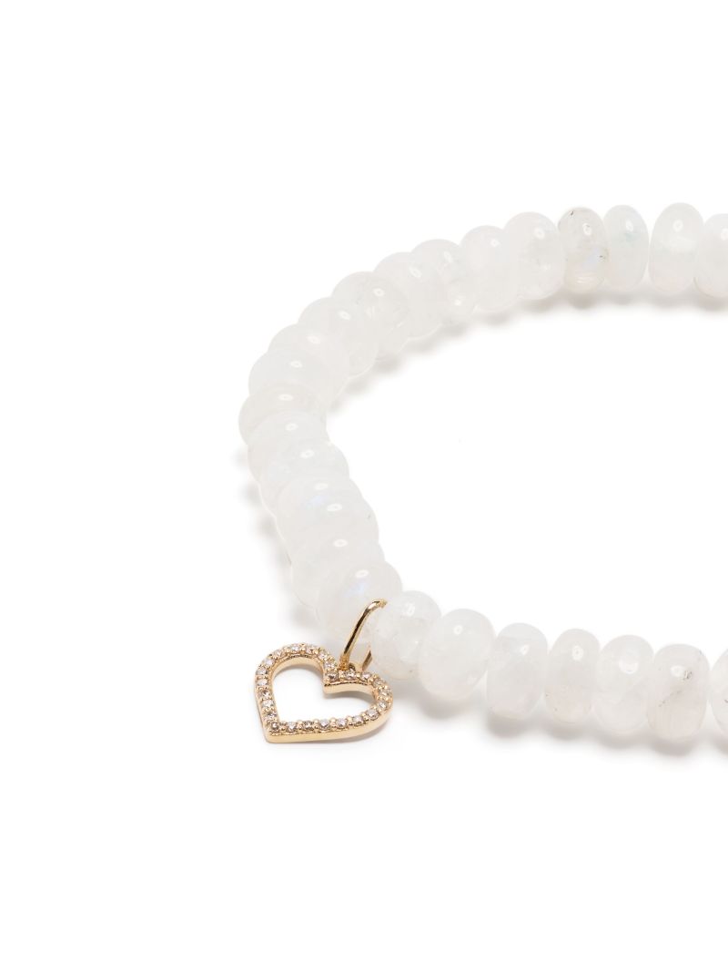 14k Yellow Gold Heart Diamond and Rainbow Moonstone Bracelet