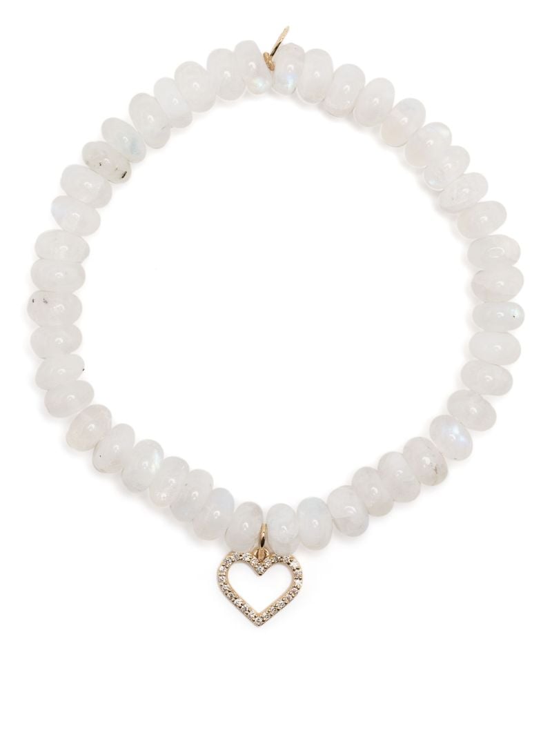 14k Yellow Gold Heart Diamond and Rainbow Moonstone Bracelet