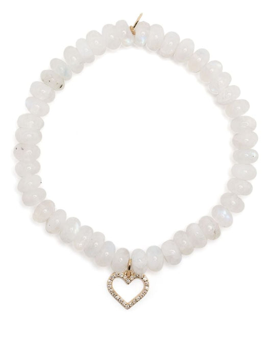 14k Yellow Gold Heart Diamond and Rainbow Moonstone Bracelet