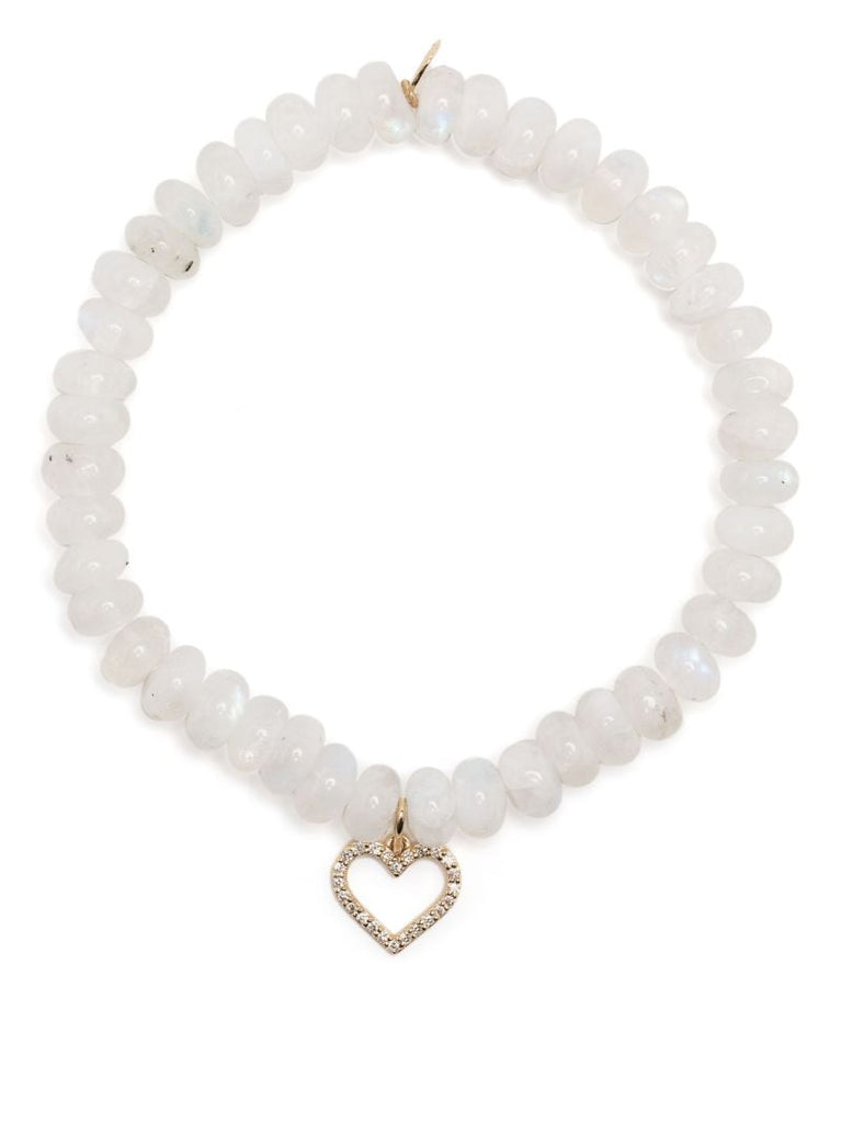 14k Yellow Gold Heart Diamond and Rainbow Moonstone Bracelet