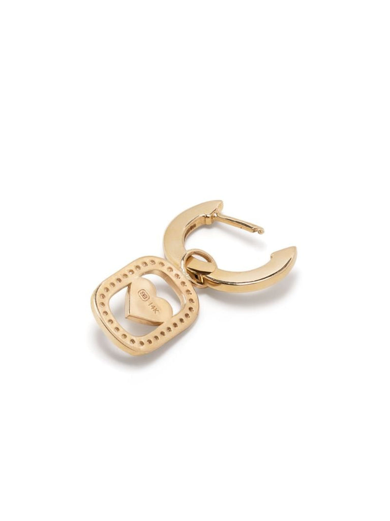 14k Yellow Gold Open Icon Diamond Hoop Earrings