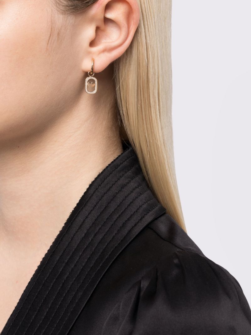 14k Yellow Gold Open Icon Diamond Hoop Earrings