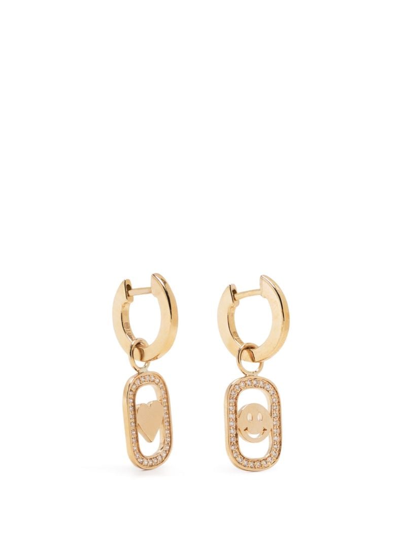14k Yellow Gold Open Icon Diamond Hoop Earrings