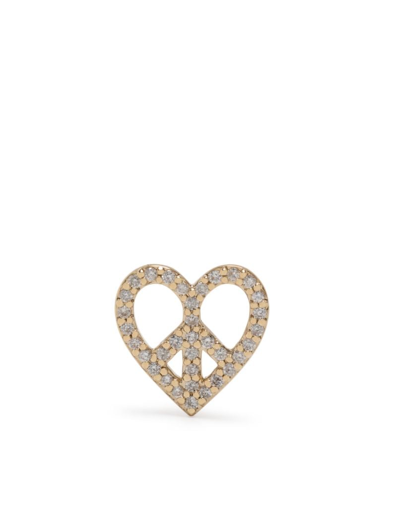 14k Yellow Gold Peace Heart Diamond Single Stud Earring