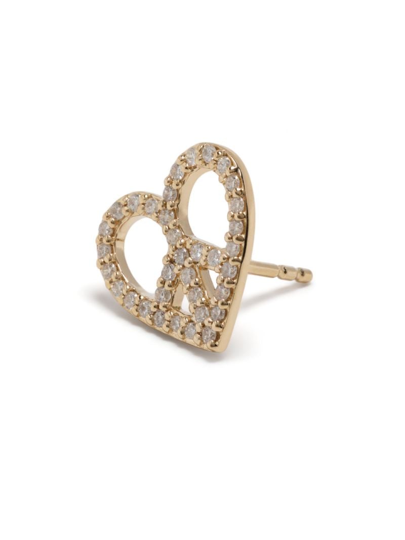 14k Yellow Gold Peace Heart Diamond Single Stud Earring