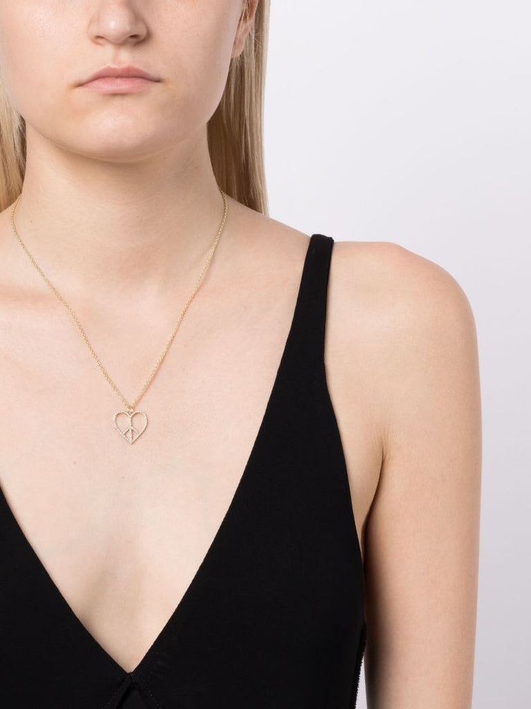 14k Yellow Gold Peace Heart Large Diamond Necklace
