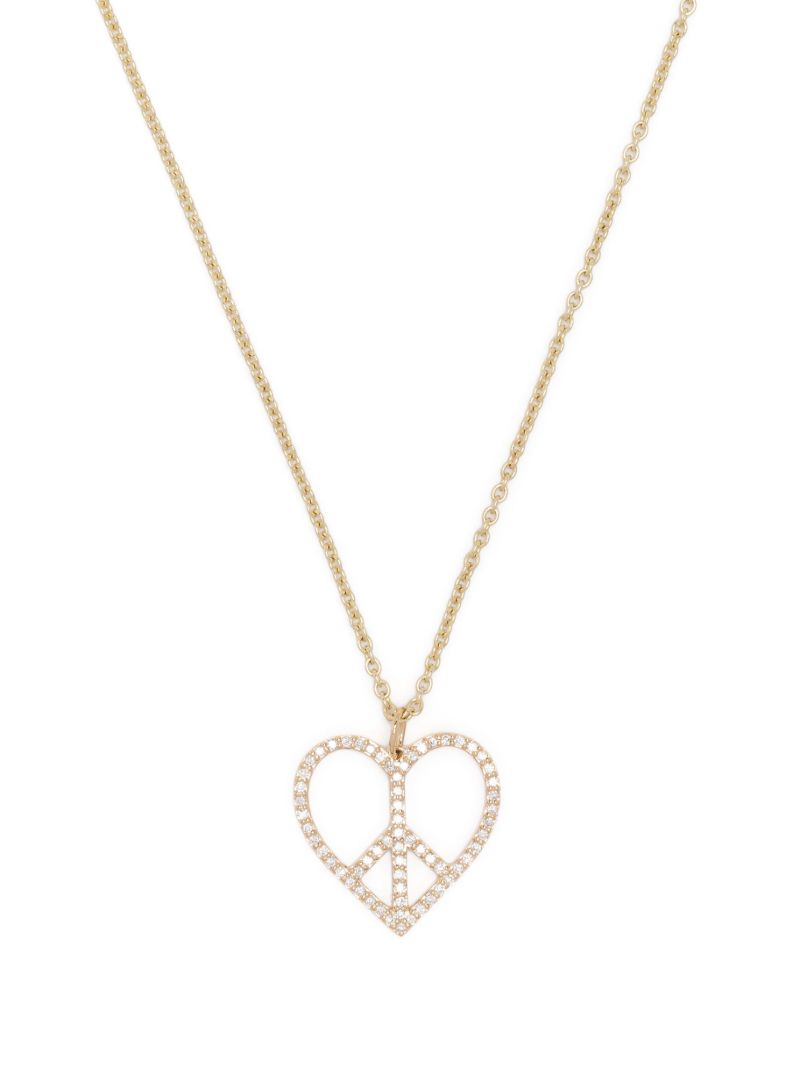 14k Yellow Gold Peace Heart Large Diamond Necklace