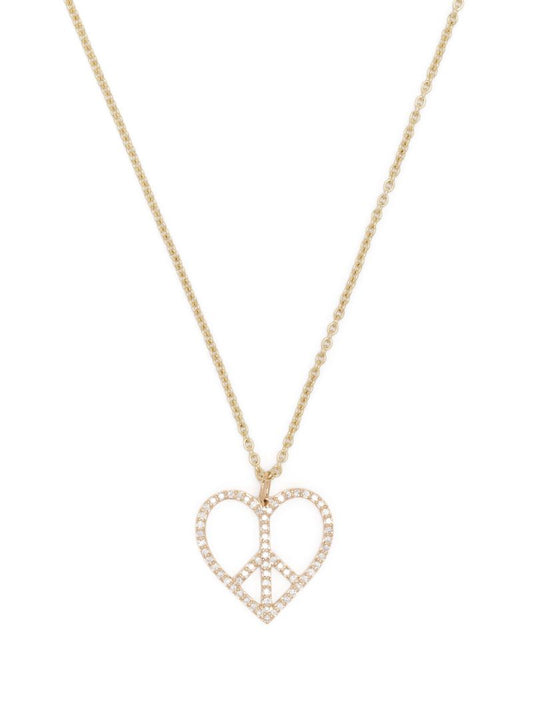 14k Yellow Gold Peace Heart Large Diamond Necklace