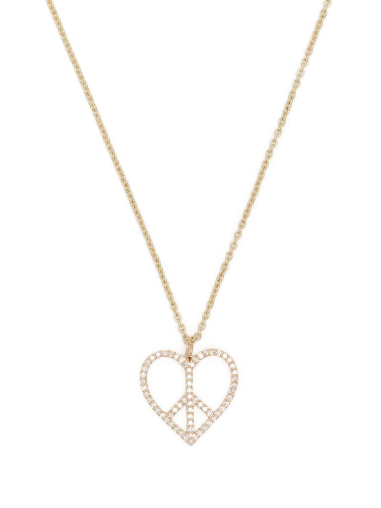 14k Yellow Gold Peace Heart Large Diamond Necklace