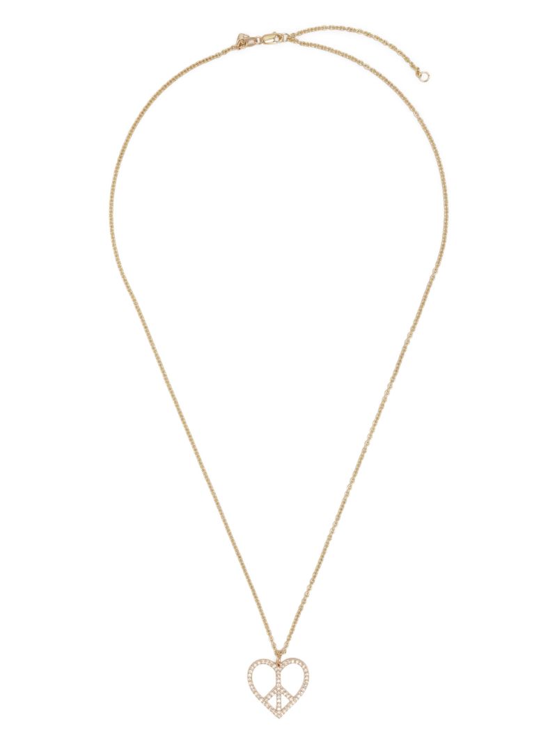 14k Yellow Gold Peace Heart Large Diamond Necklace
