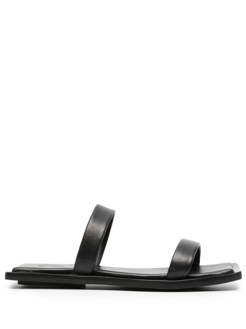 Black Flat Leather Sandals