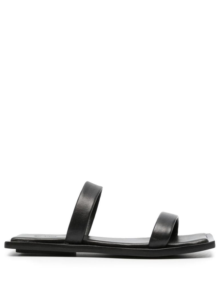Black Flat Leather Sandals