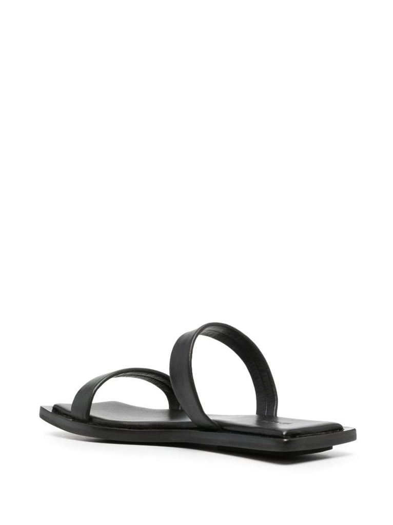 Black Flat Leather Sandals