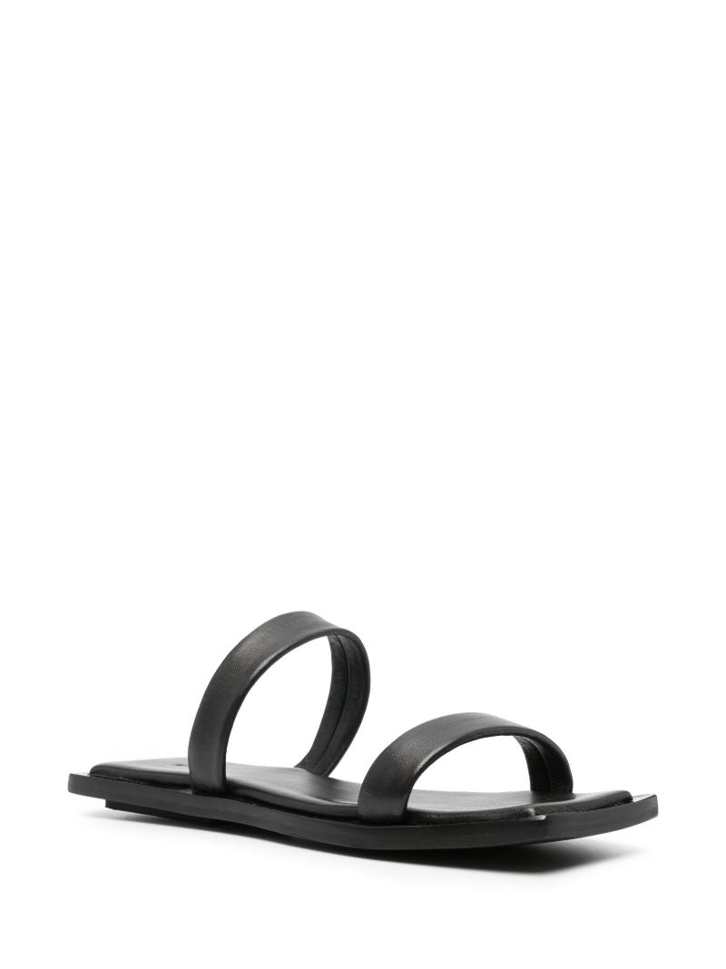Black Flat Leather Sandals