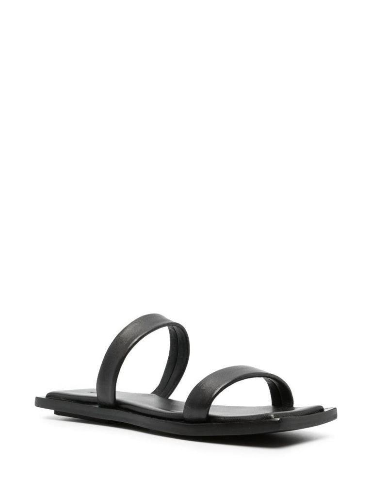 Black Flat Leather Sandals