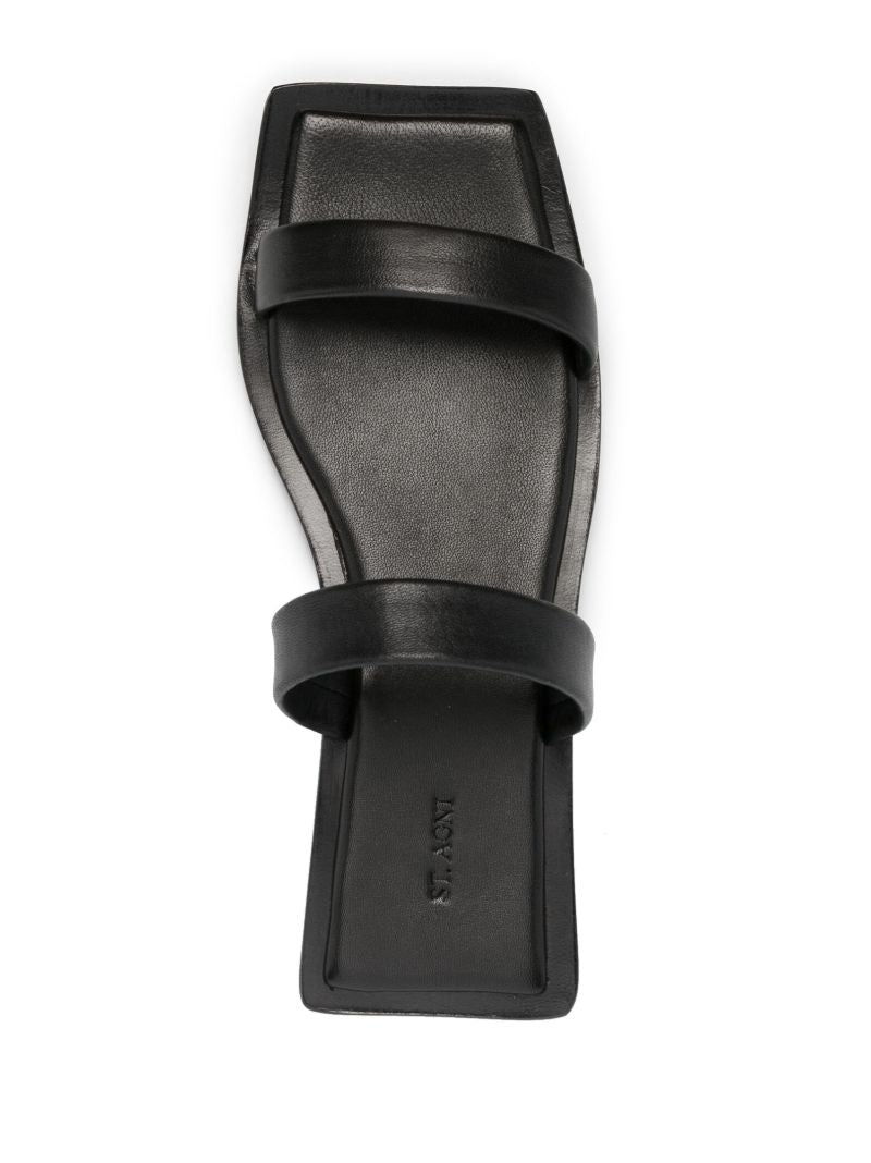 Black Flat Leather Sandals