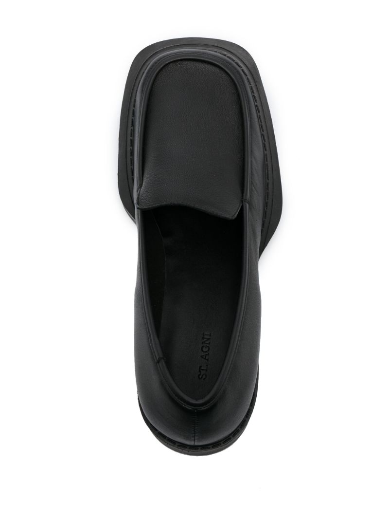Black Square-toe Leather Loafers