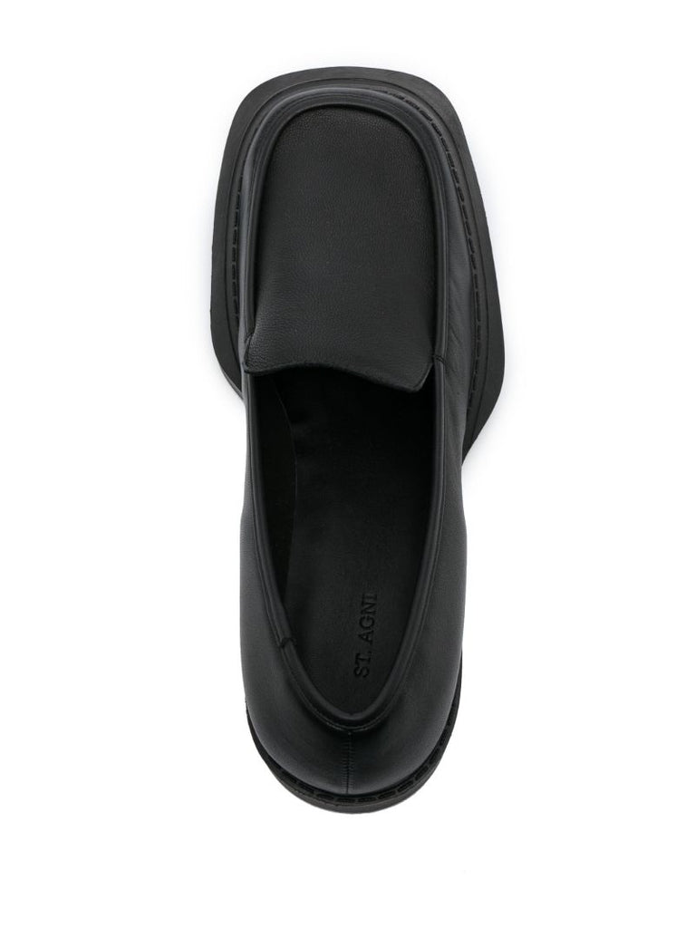 Black Square-toe Leather Loafers
