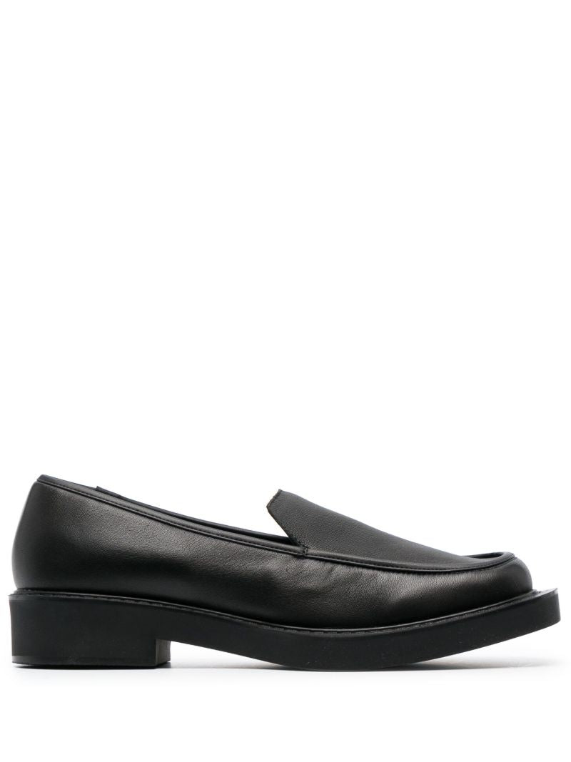 Black Square-toe Leather Loafers