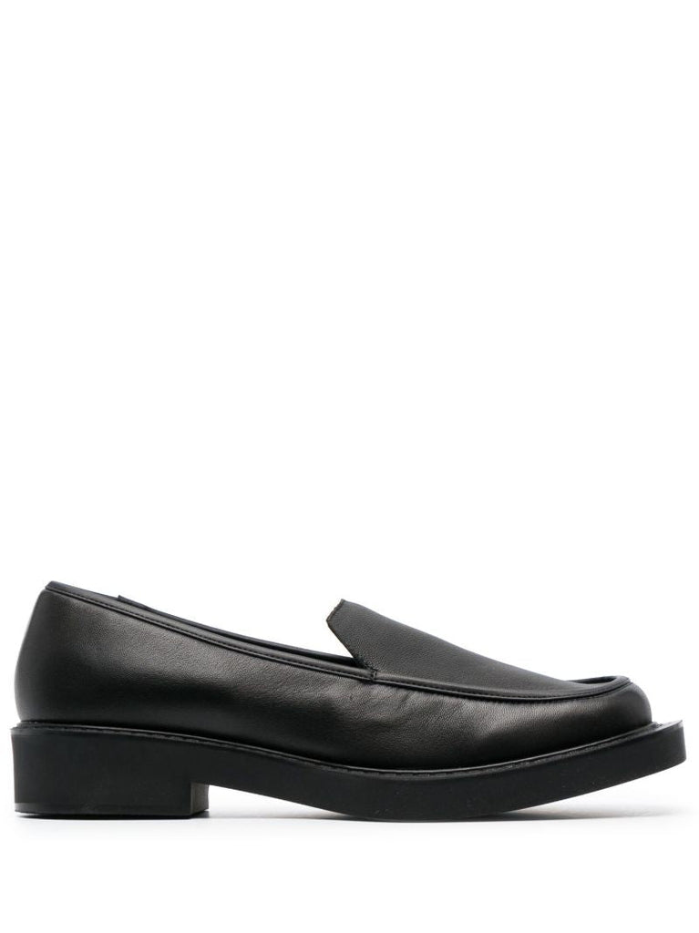 Black Square-toe Leather Loafers