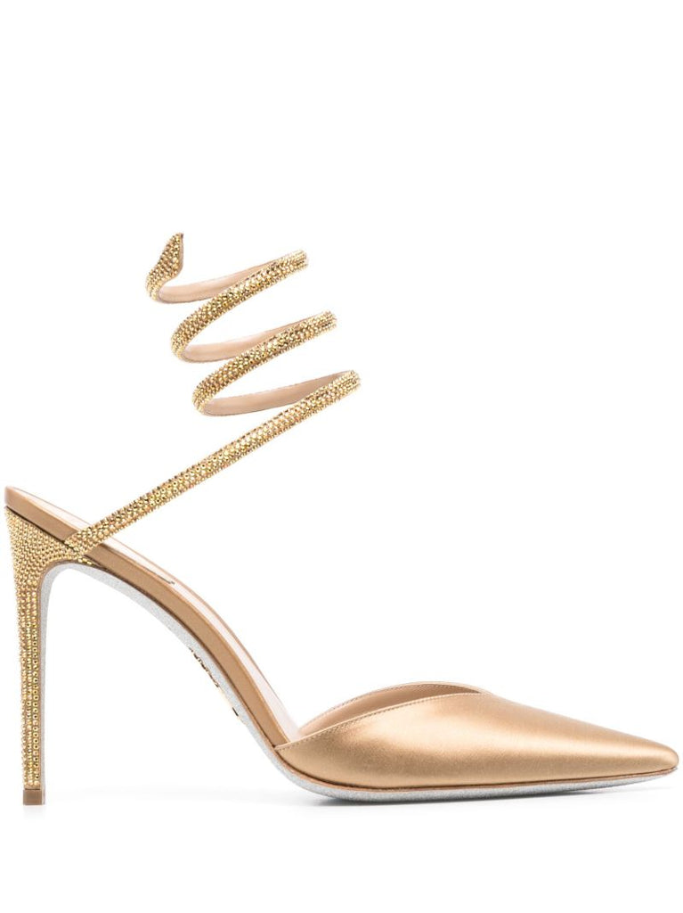 Gold-tone 105 Pointed Toe Crystal Pumps