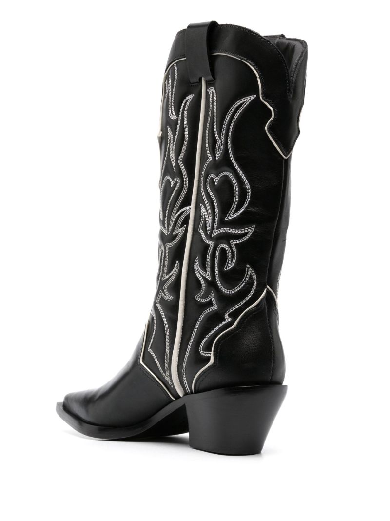 Black Leather Olive Cowboy Boots