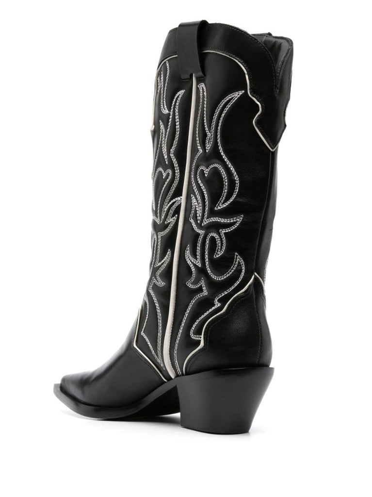 Black Leather Olive Cowboy Boots
