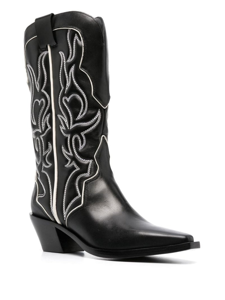 Black Leather Olive Cowboy Boots