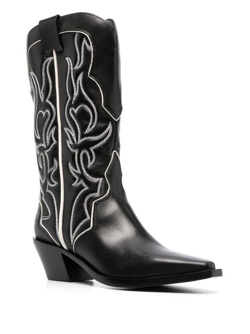 Black Leather Olive Cowboy Boots