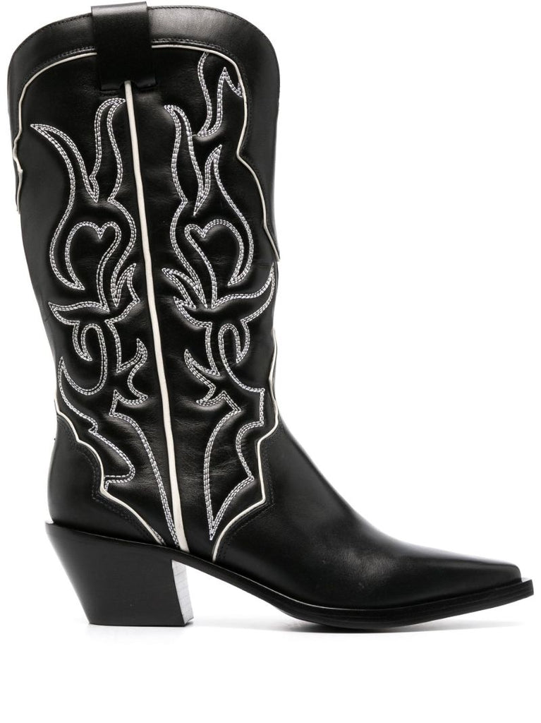 Black Leather Olive Cowboy Boots