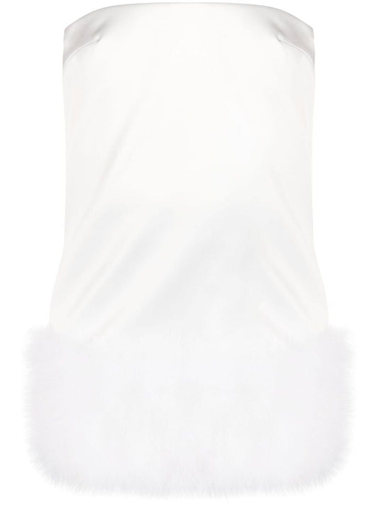 White Blaise Feather-trim Mini Dress