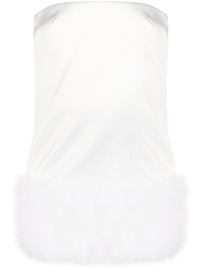 White Blaise Feather-trim Mini Dress