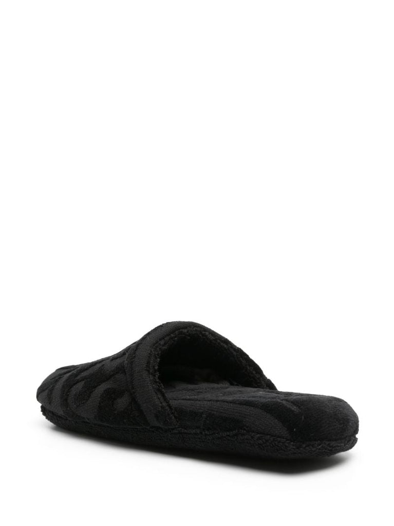 Black Logo Towelling Effect Slippers