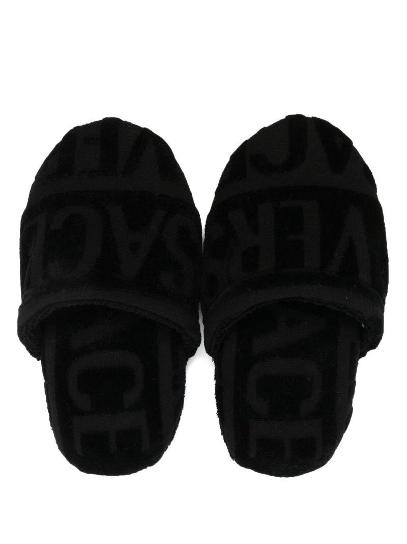 Black Logo Towelling Effect Slippers