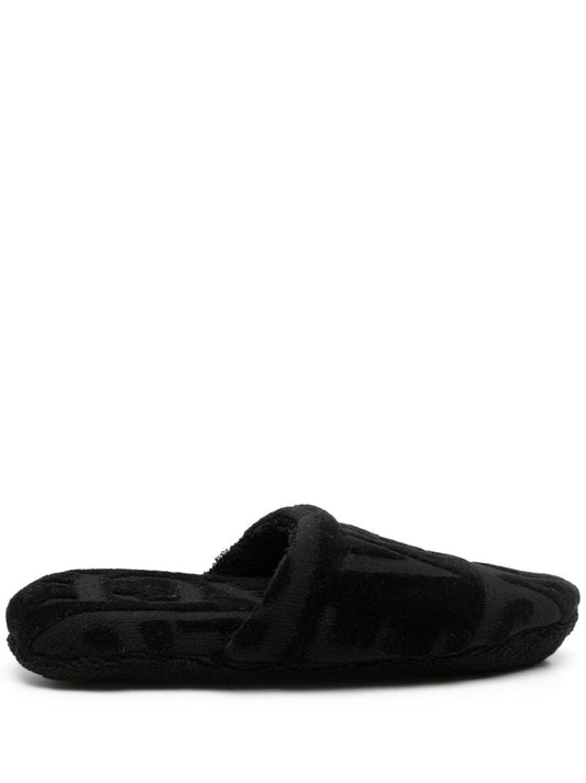 Black Logo Towelling Effect Slippers