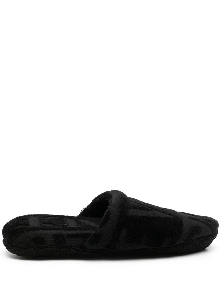 Black Logo Towelling Effect Slippers