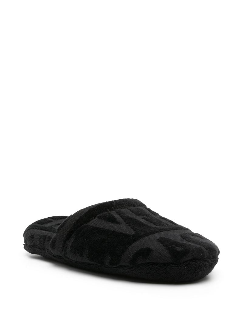 Black Logo Towelling Effect Slippers