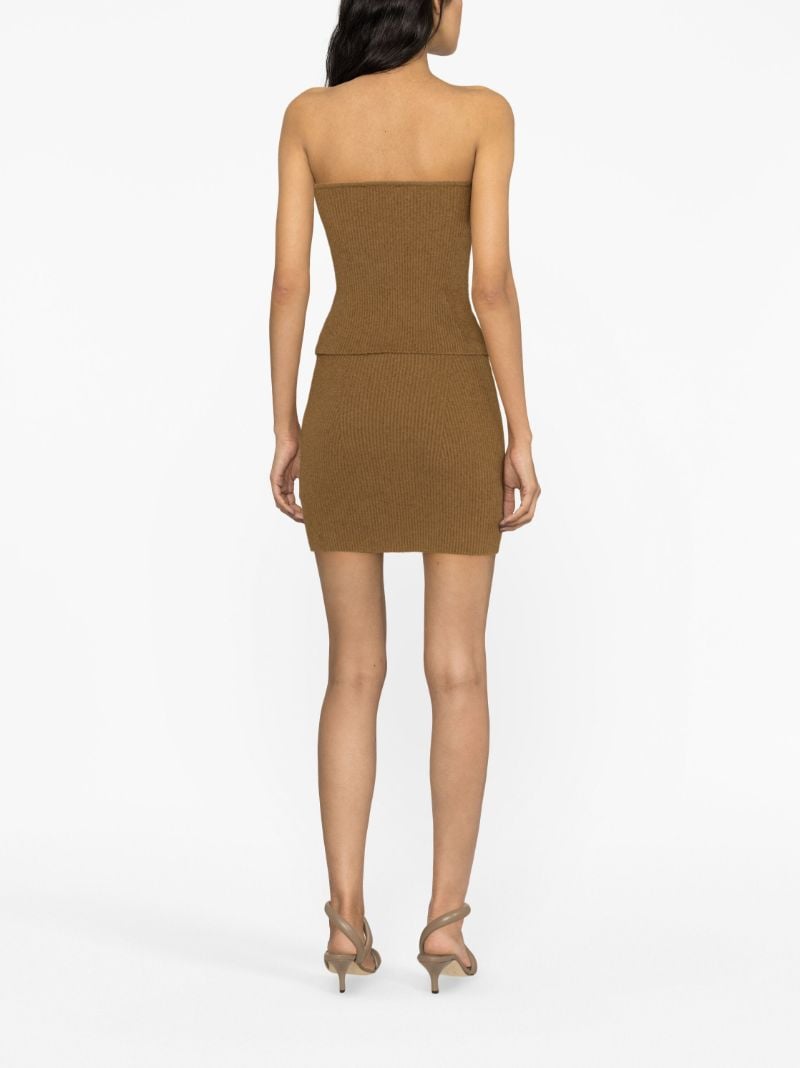 Brown Ribbed-knit Bandeau Top