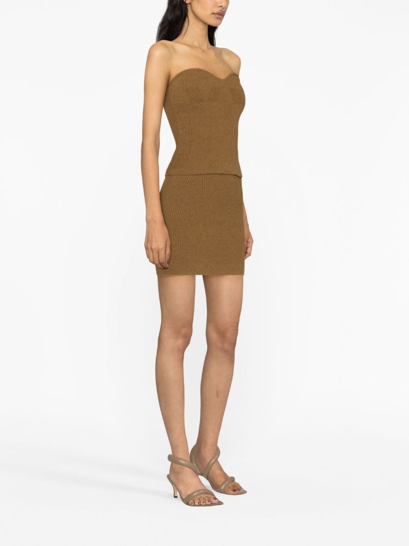 Brown Ribbed-knit Bandeau Top
