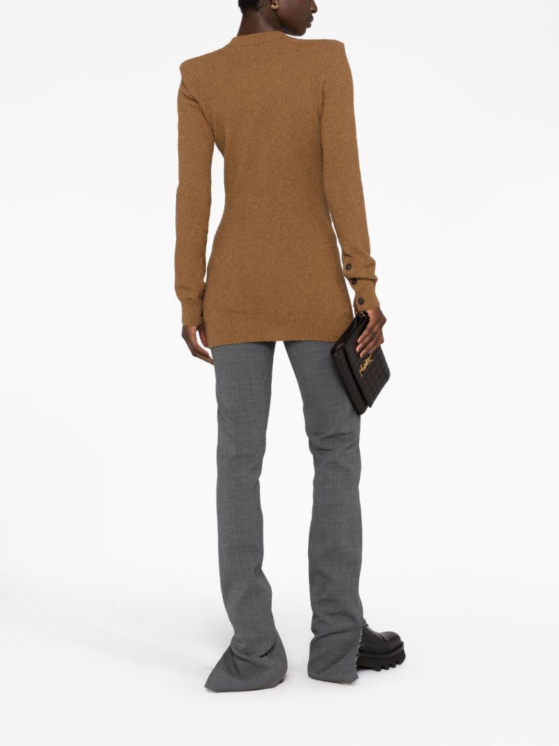 Brown Crew-neck Knitted Cardigan