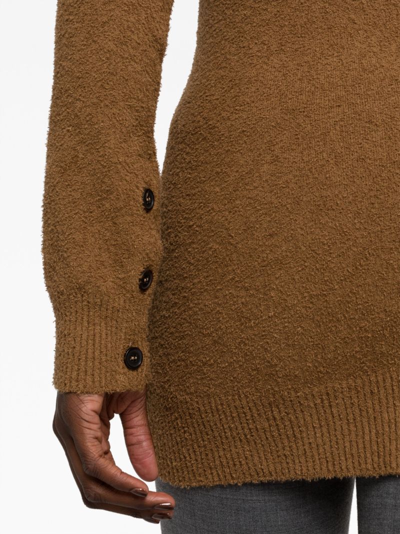 Brown Crew-neck Knitted Cardigan
