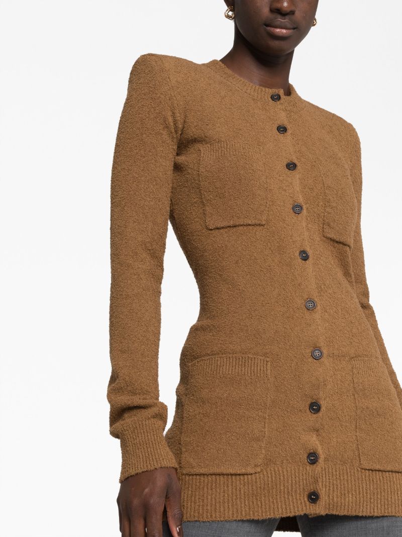 Brown Crew-neck Knitted Cardigan