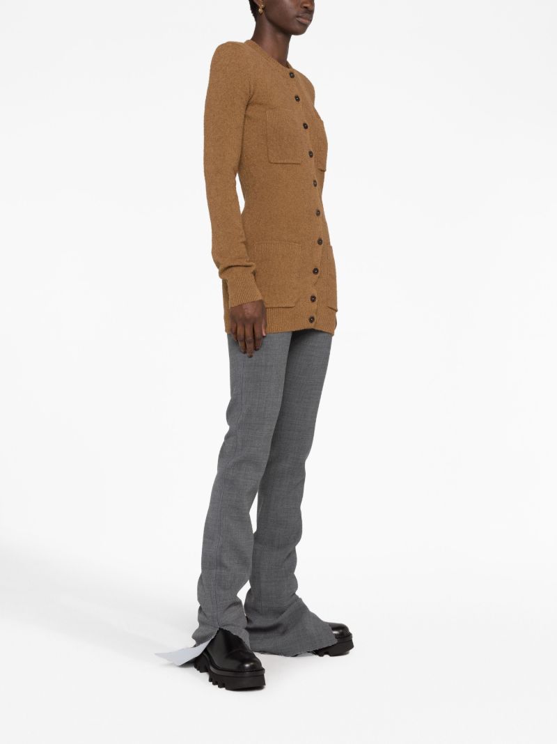 Brown Crew-neck Knitted Cardigan
