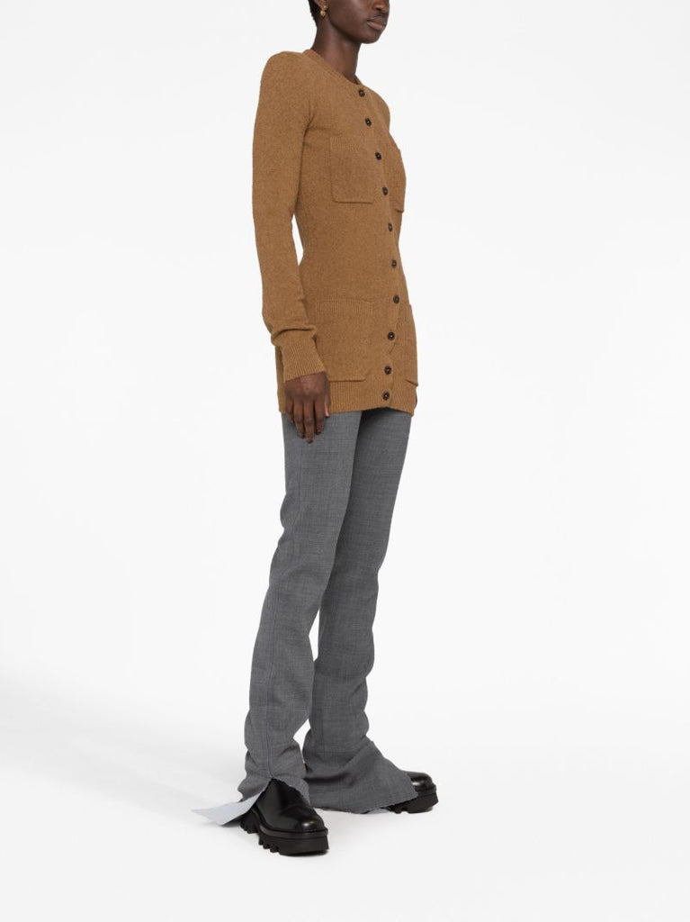 Brown Crew-neck Knitted Cardigan