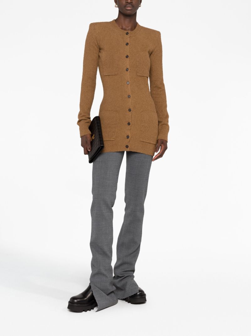 Brown Crew-neck Knitted Cardigan