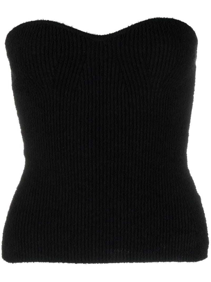 Black Ribbed Strapless Top
