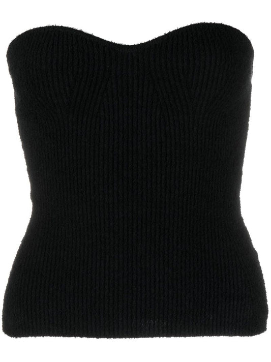 Black Ribbed Strapless Top