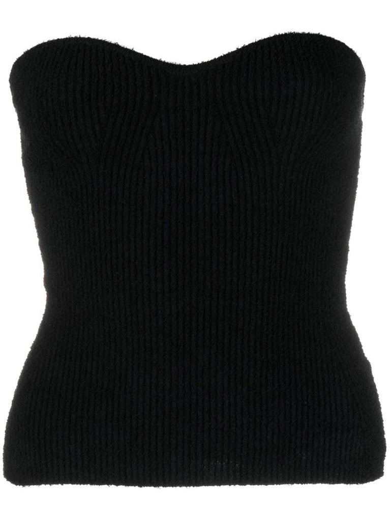 Black Ribbed Strapless Top