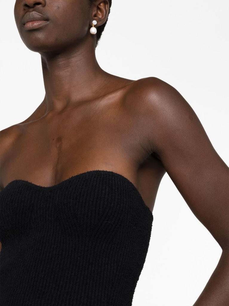 Black Ribbed Strapless Top