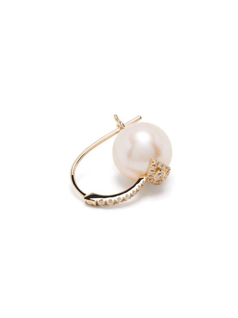 14k Yellow Gold Evil Eye Pearl and Diamond Earrings